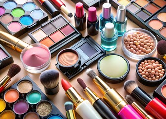 Skincare and makeup mix on neutral background suitable for wellness blogs social media visuals or cosmetic packaging presentations milkyhexddway Backgrounds news ads
