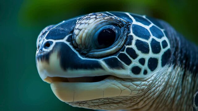Close-up Portrait of a Juvenile Sea Turtle Head, Ocean Wildlife, Marine Reptile