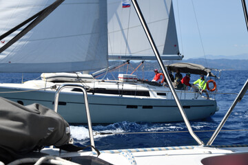 Sailing ship yachts in Mediterranean Sea. Turkey