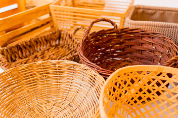 Various kinds of baskets closeup