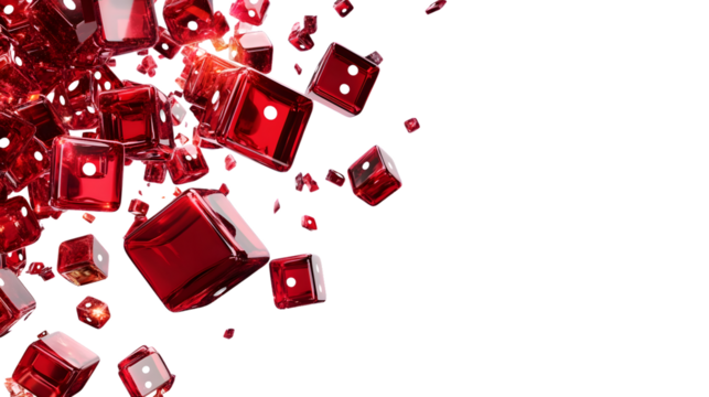 Red Glass Dice Falling Free Isolated on Tranasparent Background Isolate