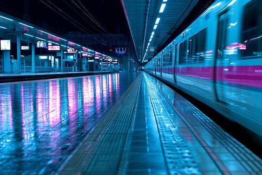 Close-up view of a vibrant subway station during nighttime chaos - Powered by Adobe