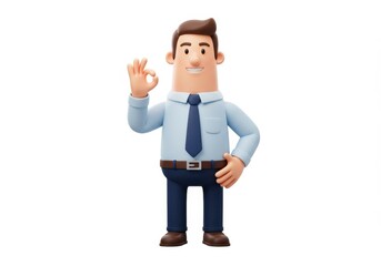 Fototapeta premium 3D Illustration of Cartoon 3d businessman character giving ok sign of success and approval isolated on white background