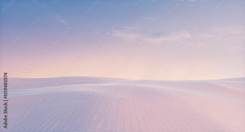 Poster Futuristic landscape background with grid floor and neon light. 3d rendering