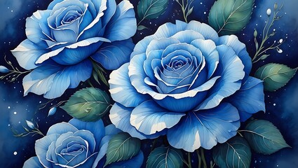 Stunning Blue Roses A Watercolor Painting of Exquisite Floral Beauty