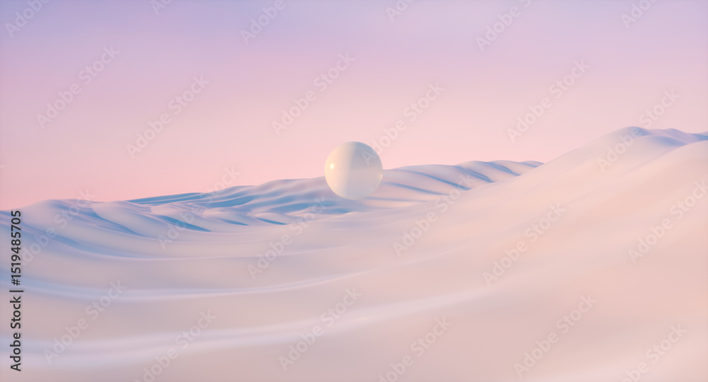 Poster Futuristic landscape background with sphere on ripple effect. 3d rendering