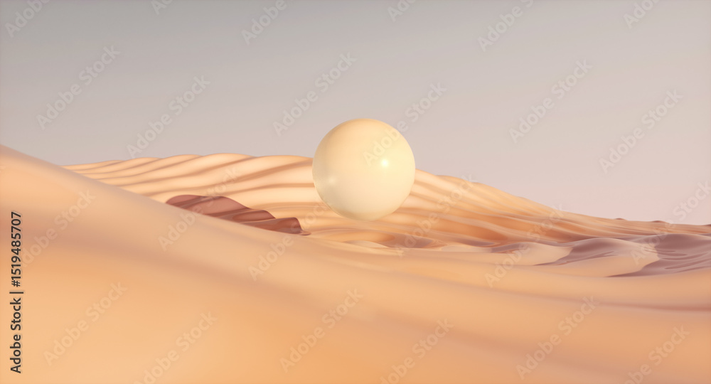 Poster Futuristic landscape background with sphere on ripple effect. 3d rendering