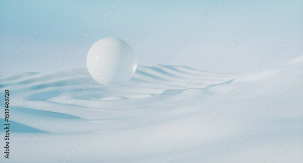 Poster Futuristic landscape background with sphere on ripple effect. 3d rendering