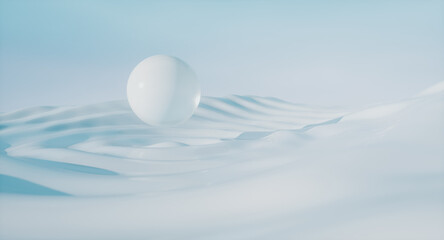 Futuristic landscape background with sphere on ripple effect. 3d rendering