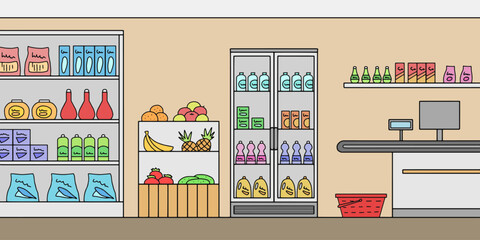Grocery store shop interior color graphic sketch illustration vector 