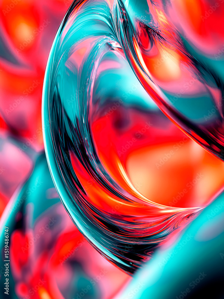 Fototapete Abstract composition depicting a flow of colored glass. The glare of the light accentuates the smoothness of the surface, while the undulating shapes add dynamism to the composition
