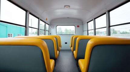 Fototapeta premium Minimalist interior of a modern electric school vehicle, Electric school bus
