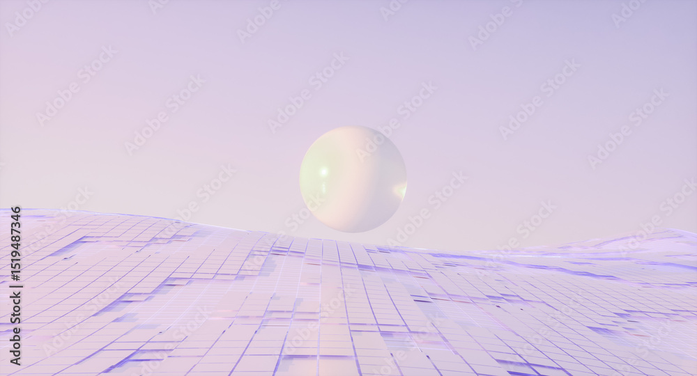 Aufkleber futuristic landscape background with grid floor and neon light. 3d rendering