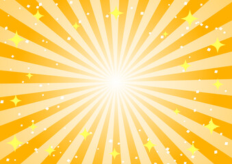 キラキラと紙吹雪の入ったかわいいオレンジ色のサンバーストの背景　ベクター素材	
