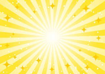キラキラと紙吹雪の入ったかわいい黄色のサンバーストの背景　ベクター素材	
