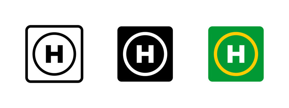 Helipad icon. Bold capital H centered within a solid circle vector illustration. Helicopter landing zone and aviation transport symbol. Emergency airfield and heliport sign.