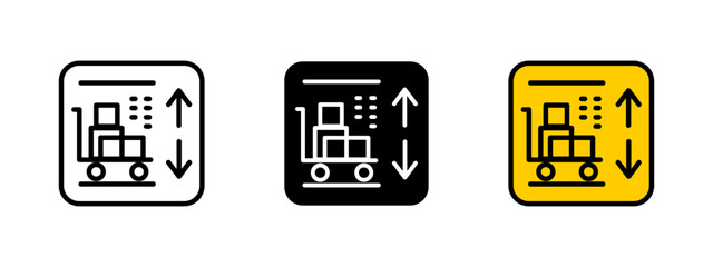 Freight elevator icon. Industrial elevator designed for transporting heavy cargo within warehouses vector illustration. Essential for logistics and material handling symbol.