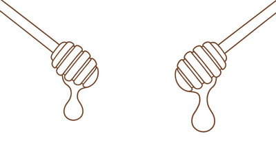 Honey Dipper with Dripping Honey, Outline Icons, vector illustration
