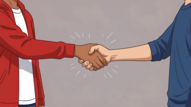 Two people shaking hands in cartoon flat style	