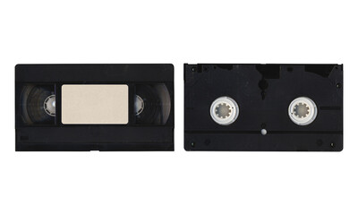 VHS videocassette, mockup with front and back sides on transparent background with blank space for...