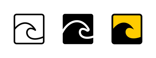 Wave icon. Powerful ocean wave crest vector illustration. Highlights coastal hazard and surf nature symbol. Ideal for beach, travel and recreation sign. Tsunami warning pictogram.