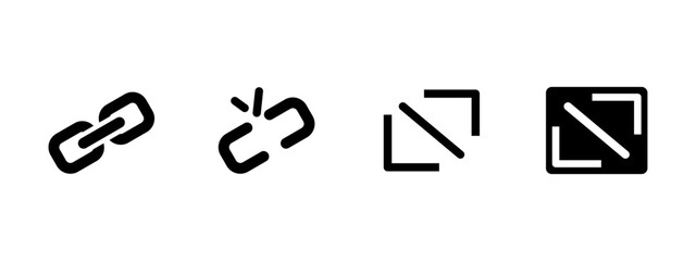 Link icon. Connected and broken chain elements indicating active and disrupted connection vector illustration. Hyperlink, attach or network state symbol. Web interface sign. Connectivity pictogram.