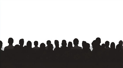 Naklejka premium Silhouettes of a diverse crowd standing together, conveying unity and collective presence.