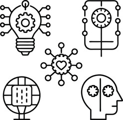 Artificial Intelligence and Technology Concepts Represented as Line Art Icons