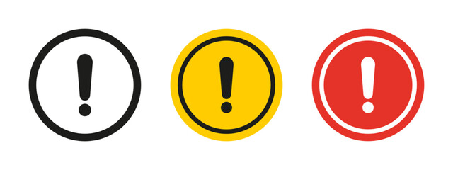 Attention icon set vector. Exclamation mark graphic. Caution warning sign for safety hazard awareness.
