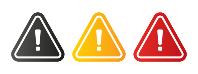Warning icon set vector illustration. General caution sign indicating safety hazards. Clean and professional triangle exclamation mark flat design.