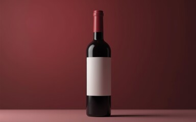 Dark Red Wine Bottle with Blank Label on Red background