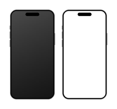 iPhone 16 and 17 Pro Max mobile phone devices mockup blank white and black screen set for advertisement on a white background. Smartphone layout template for application showcase vector illustration