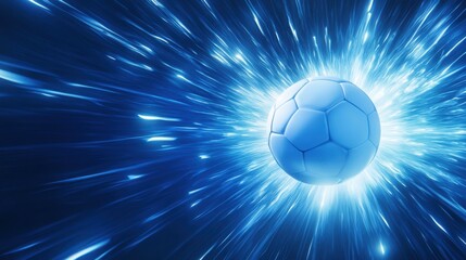 Fototapeta premium Futuristic conceptual representation of a soccer ball traveling through hyperspace