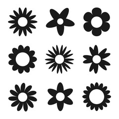 Chamomile and daisy silhouette vector collection. Elegant botanical flower icons. Black and white abstract minimal flower set. Vintage flower head, floral illustration for various applications.