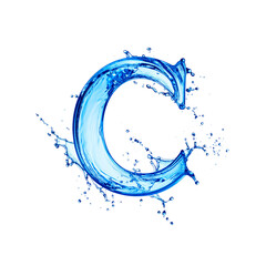 Blue water splash forming letter c abstract design art on transparent background