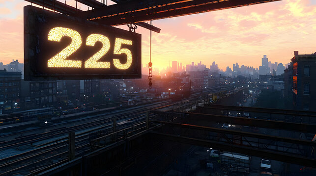 Urban Cyberpunk Cityscape Sunset View With Glowing Sign