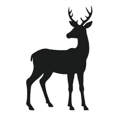 Obraz premium Deer Silhouette Vector – Standing Buck with Antlers Clipart Icon