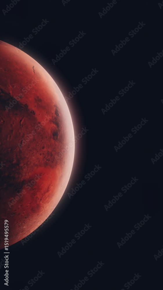 Wall mural vertical video panning across void of space to red planet mars with bright thin atmosphere and detai