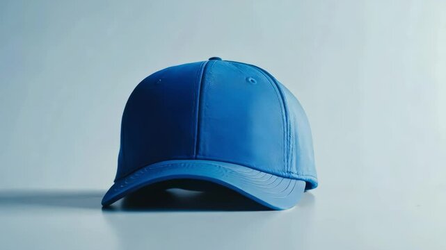Isolated blue baseball cap on white background, sportswear, fashion. Apparel for headwear and sports. Blue baseball cap on white background, fashion and style.