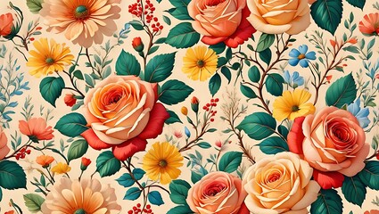Vibrant Vintage Floral Pattern Roses, Flowers, and Botanical Designs