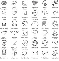 Heart Icon Set, Outline Style, Vector Illustration