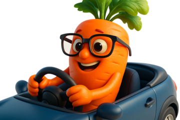 Happy Carrot Driving a Car Fun Veggie Illustration