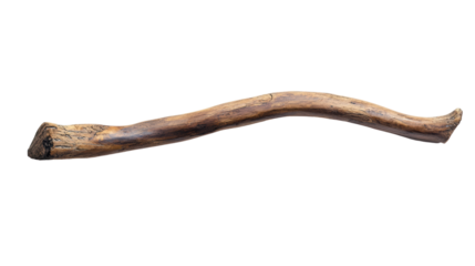 Curved wooden stick, showcasing natural texture and color, isolated on a white background.