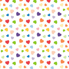 Seamless pattern with colorful hearts.Rainbow heart repeat pattern isolated on white background for pride month, happy Valentines Day.Vector graphic illustration background. 