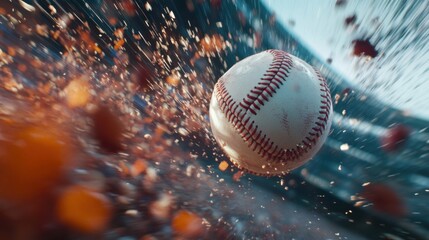 Dynamic Baseball Motion with Debris Emphasizing Power and Impact in Sports Action