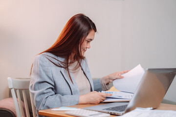 Businesswoman Planning Document Financial Report Investment Management Marketing Desk Office, Analyzing Charts and Reports While Strategizing for Business Growth and Profitability