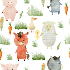 Watercolor pattern with farm animals.