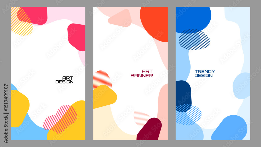 Wall mural vector illustration. flat style banner template. fluid shapes and lines with linear circles. design 