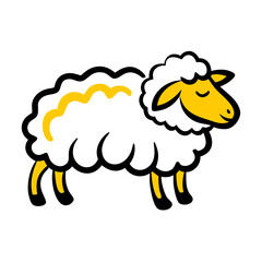 Obraz premium Cartoon sheep with yellow highlights standing in a playful pose against a simple background