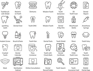 Dental Icons Vector Illustration Set on White Background
